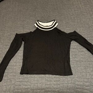 LNA Black Cold Shoulder Ribbed Top